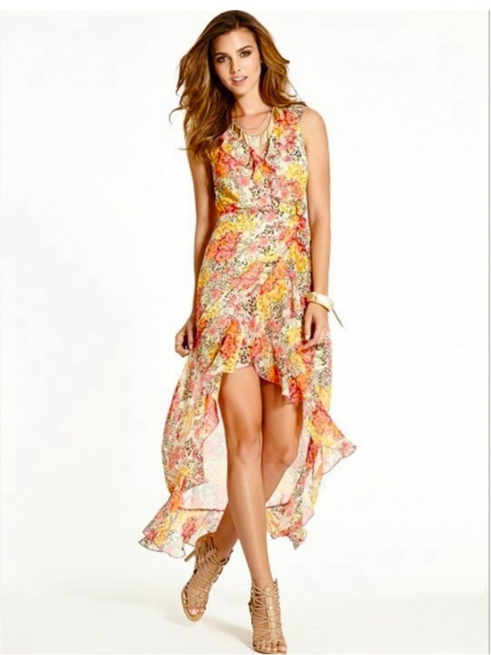 Guess Baja Floral and Leopard Print Maxi Dress Small